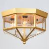 4 Light Industrial Flush Mount Ceiling Light Fixtures Beveled Glass Close to Ceiling Fixtures for Stairway, Hall, Closet, Porches, Bedroom Gold