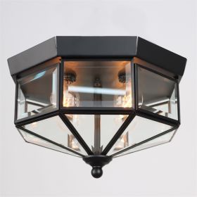 4 Light Industrial Flush Mount Ceiling Light Fixtures Beveled Glass Close to Ceiling Fixtures for Stairway, Hall, Closet, Porches, Bedroom Black