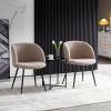 Adjust Legs Upholstered Teddy Faux Fur Dining Armrest Chair Set of 2(Light Brown)