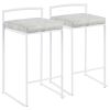 Fuji Contemporary Stackable Counter Stool in White with Light Grey Cowboy Fabric Cushion by LumiSource - Set of 2