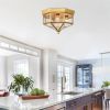 4 Light Industrial Flush Mount Ceiling Light Fixtures Beveled Glass Close to Ceiling Fixtures for Stairway, Hall, Closet, Porches, Bedroom Gold