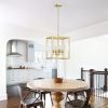 4-Light Gold Farmhouse Chandelier Light Fixture with Caged Metal Shade, Industrial Square Chandelier Light Ideal for Foyer or Entryway