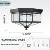 4 Light Industrial Flush Mount Ceiling Light Fixtures Beveled Glass Close to Ceiling Fixtures for Stairway, Hall, Closet, Porches, Bedroom Black