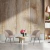 Adjust Legs Upholstered Teddy Faux Fur Dining Armrest Chair Set of 2(Light Brown)