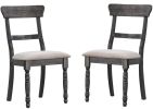 Leventis Side Chair (Set-2) in Light Brown Linen & Weathered Gray