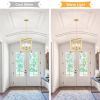 4-Light Gold Farmhouse Chandelier Light Fixture with Caged Metal Shade, Industrial Square Chandelier Light Ideal for Foyer or Entryway