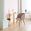 Adjust Legs Upholstered Teddy Faux Fur Dining Armrest Chair Set of 2(Light Brown)