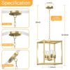 4-Light Gold Farmhouse Chandelier Light Fixture with Caged Metal Shade, Industrial Square Chandelier Light Ideal for Foyer or Entryway