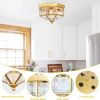 4 Light Industrial Flush Mount Ceiling Light Fixtures Beveled Glass Close to Ceiling Fixtures for Stairway, Hall, Closet, Porches, Bedroom Gold