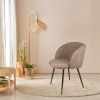 Adjust Legs Upholstered Teddy Faux Fur Dining Armrest Chair Set of 2(Light Brown)